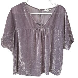 Madewell Velvet Top Women’s Large Lavender Short Sleeve V-Neck